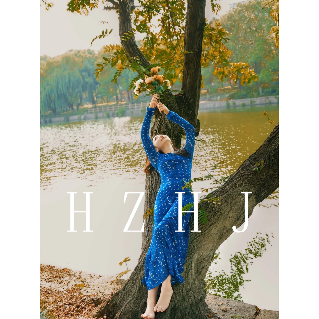 HZHJ新款原创 蓝羽 长袖连衣裙 显瘦长袖法式洋气御姐高定669