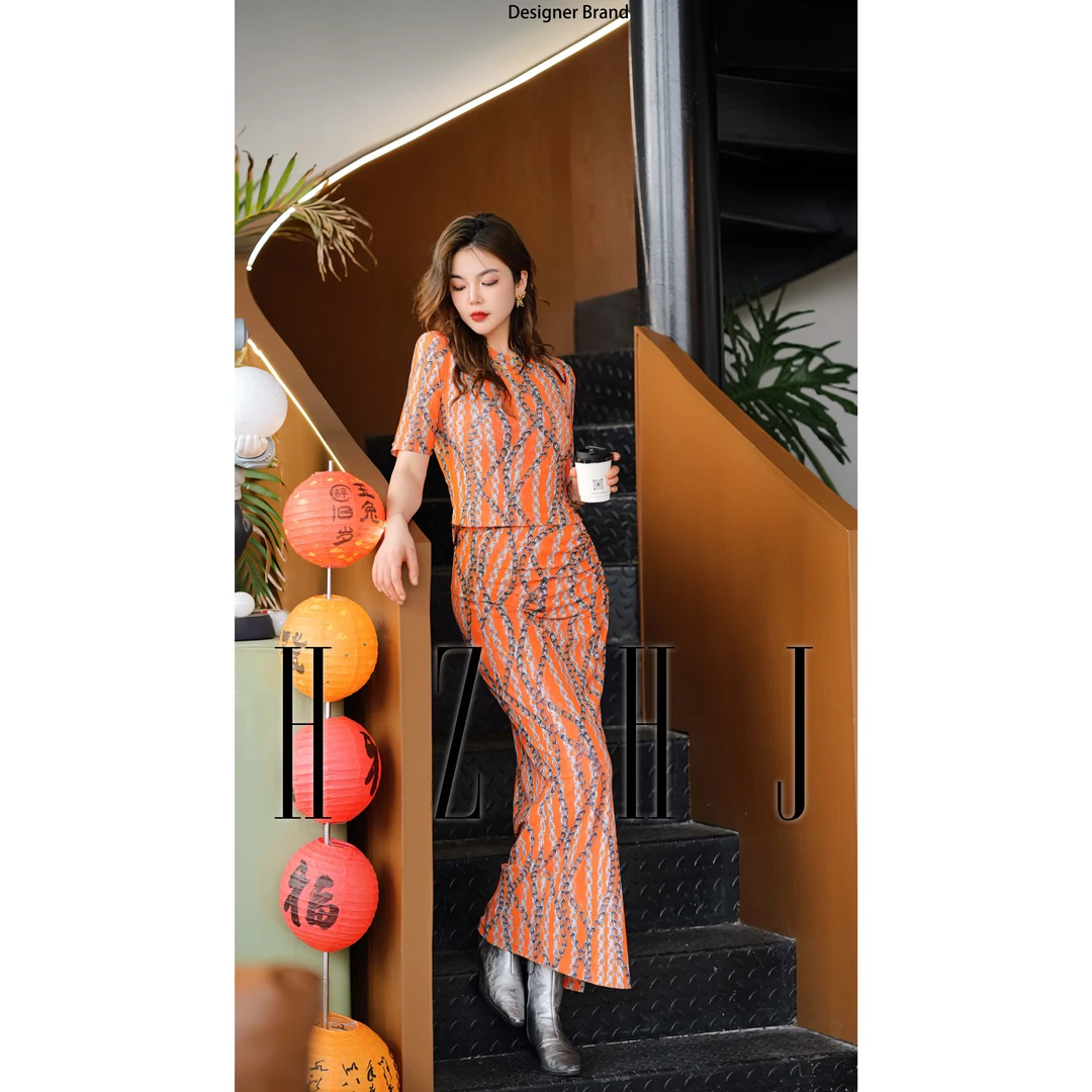 HZHJ新款原创设计师款  橘灿套装裙 显白显瘦高端轻奢洋气105新