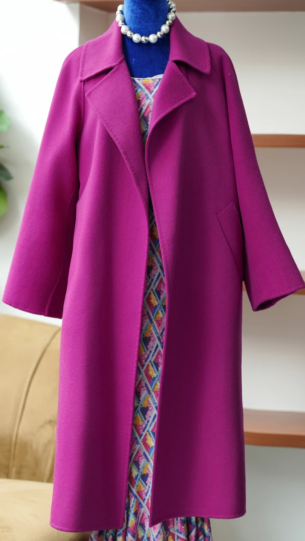 HZHJ原创设计师款 玫红 羊毛外套大衣长袖显瘦高级洋气 955