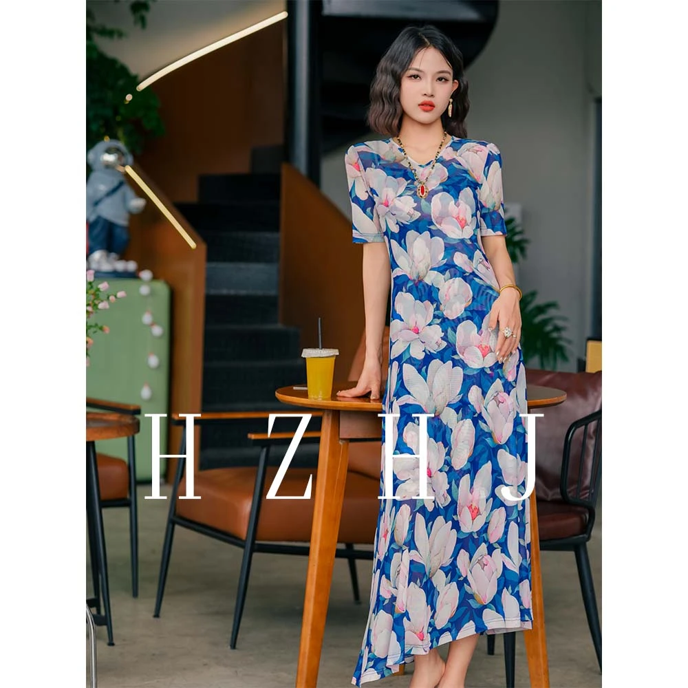 HZHJ原创设计师款 蓝花梦境裙 套装裙 v领 显白显瘦高级洋气410
