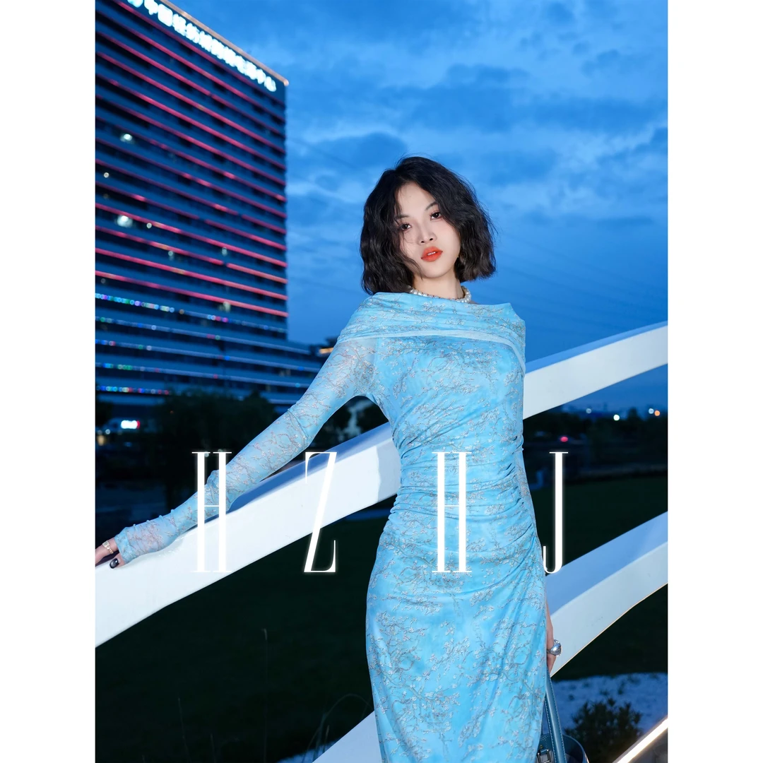 HZHJ原创设计师款  月光之吻 连衣裙  长袖显瘦高级洋气轻奢315