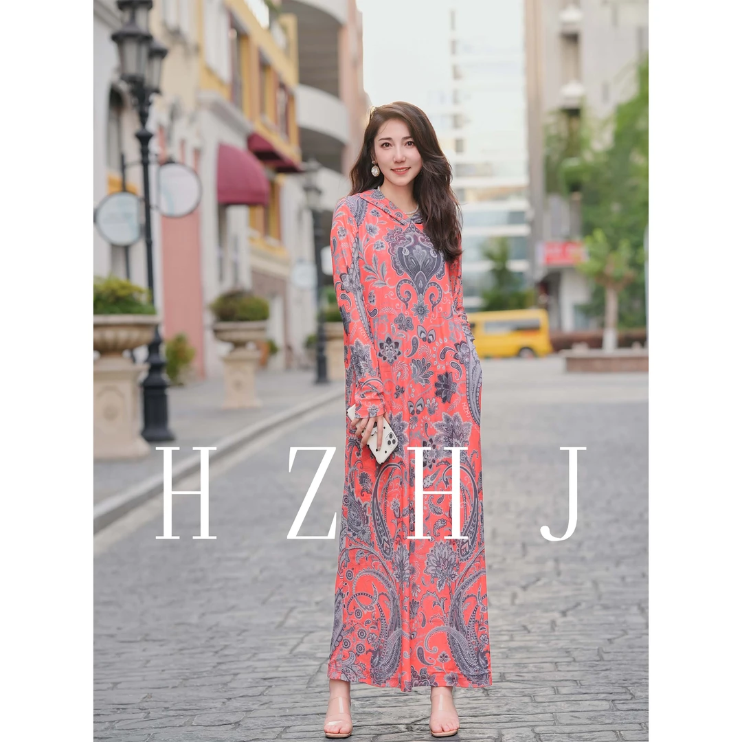 HZHJ原创设计师款  红色万花筒 连衣裙戴帽长袖显瘦高级洋气601