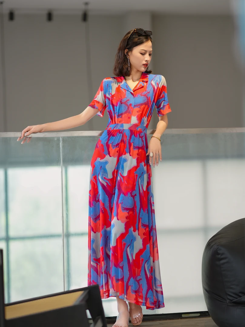 HZHJ新款原创设计 红蓝梦幻 连衣裙设计师款秀御姐高定走秀532