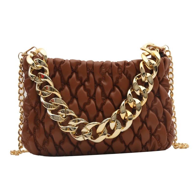 HZHJ周边 褶皱单肩女包时尚质链条斜跨包