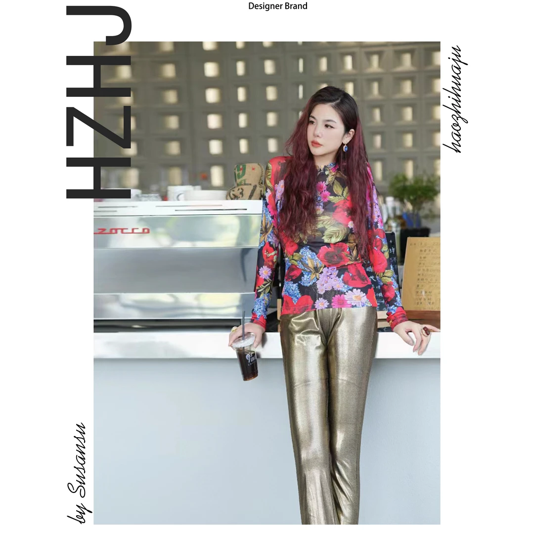 HZHJ新款原创设计师款人间富贵花打底衫显瘦高级轻奢大牌1045