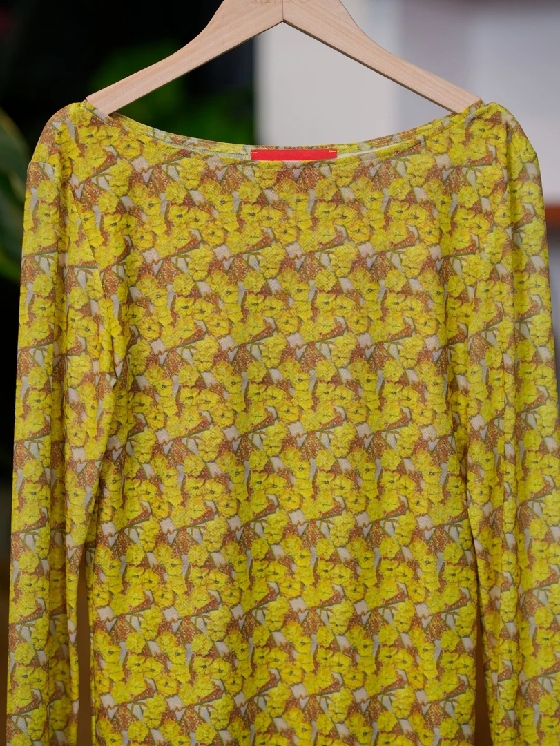 HZHJ新款福利！黄底繁花上衣1296黄色时尚长袖印花碎花小衫女装