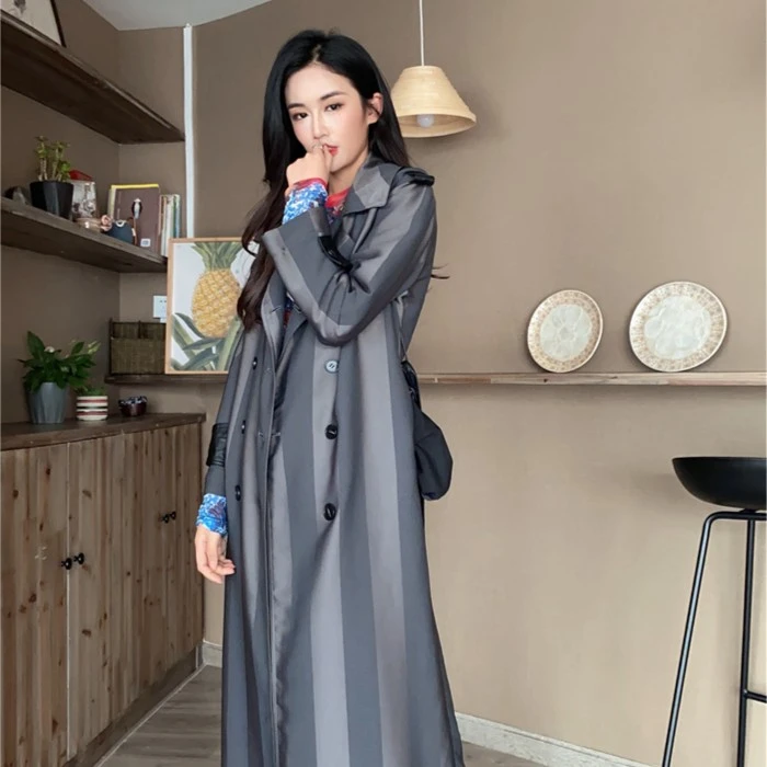 HZHJ重磅灰色宽条提花风衣孤品福利!外套休闲