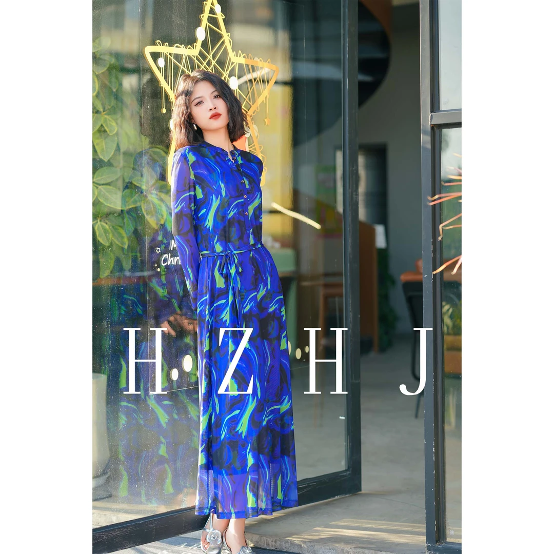 HZHJ原创设计师款 翠蓝仙子 连衣裙 长袖显瘦高级洋气轻奢350
