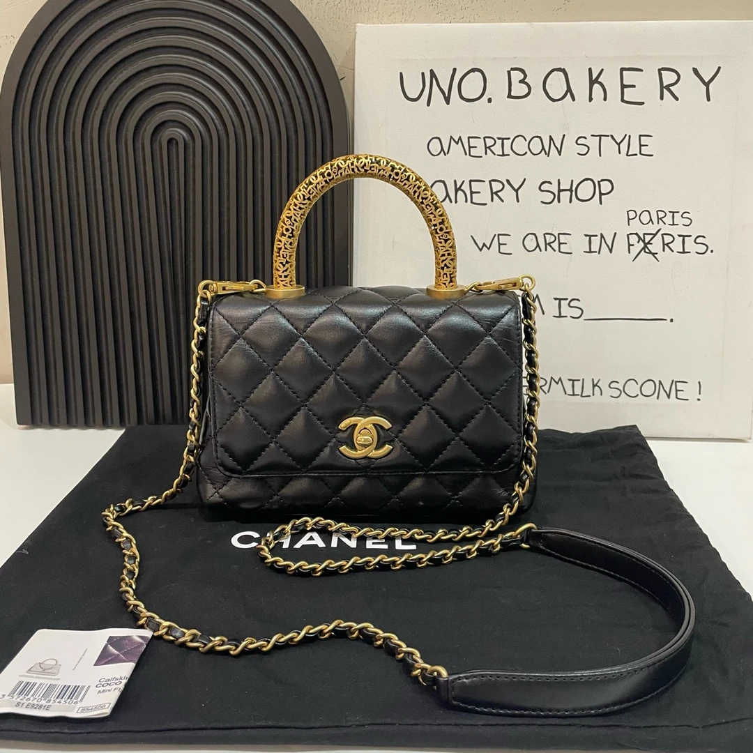 95新 Chanel/香奈儿 【蔡包紫】浮雕镂空coco handle mini