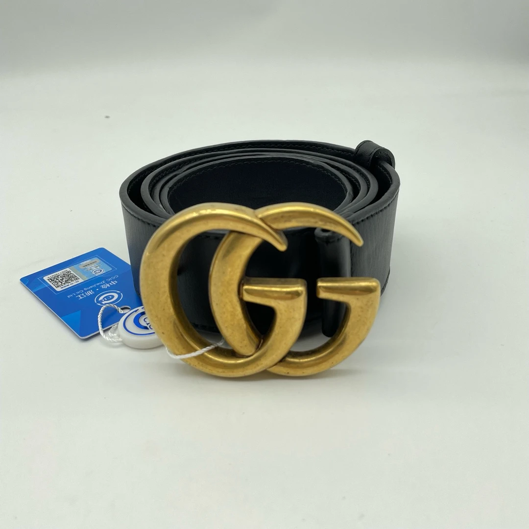 95新 GUCCI/古驰 90码黑色大双G金扣皮带
