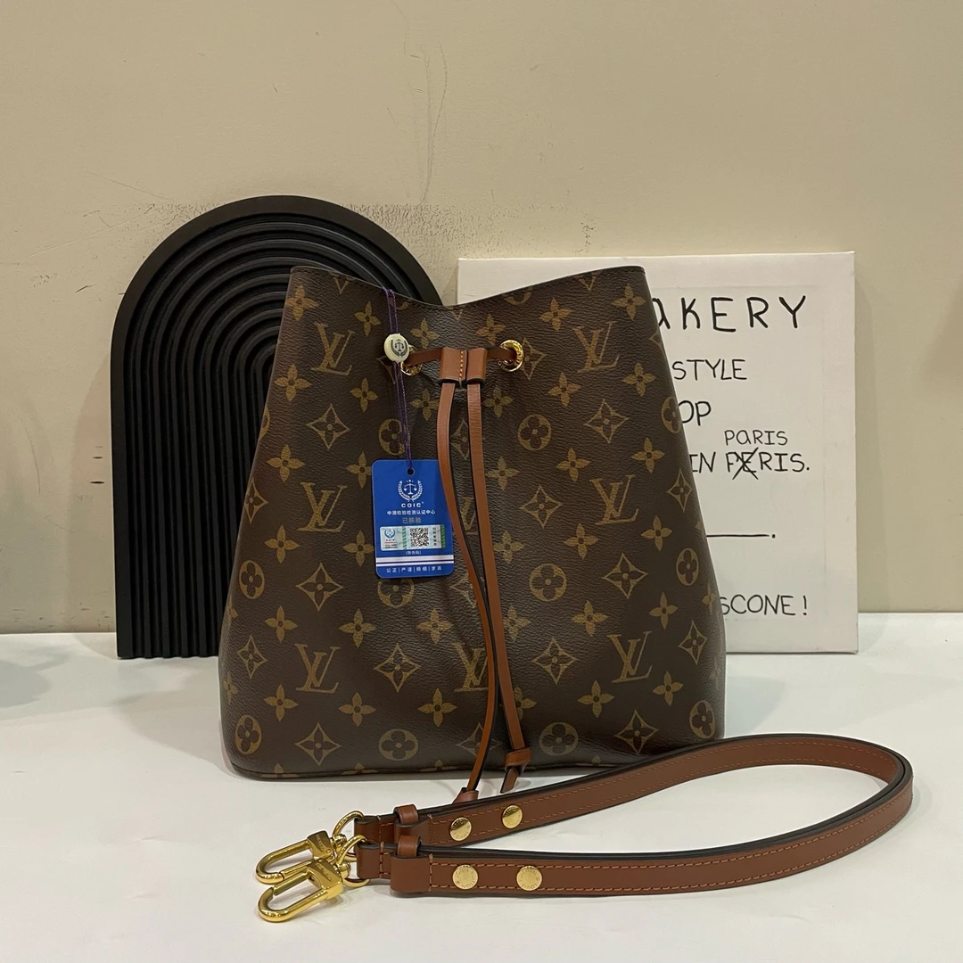 95新 LouisVuitton/路易威登 【蔡包紫】老花焦糖色水桶