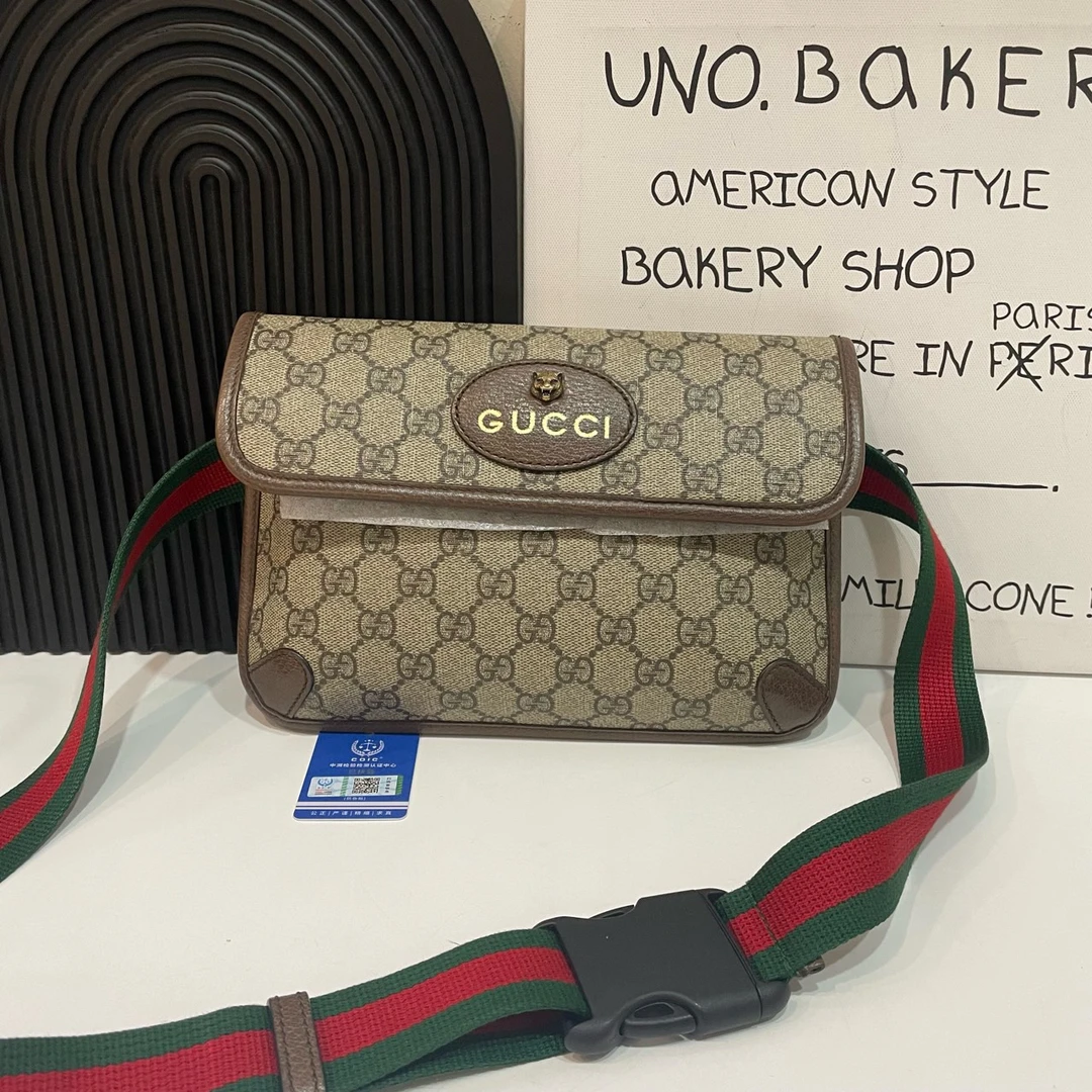 95新 GUCCI/古驰 【蔡包紫】老花虎头胸包腰包