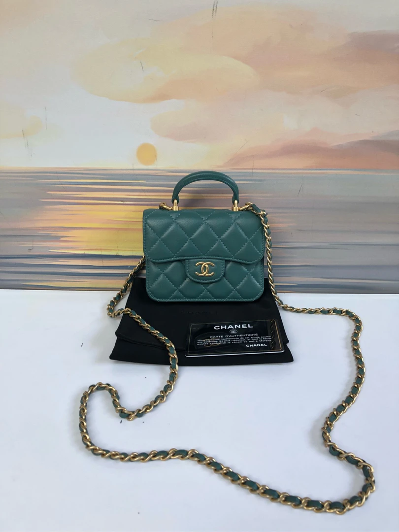 99新 Chanel/香奈儿 【蔡包紫】复古绿色mini cf手提斜挎包