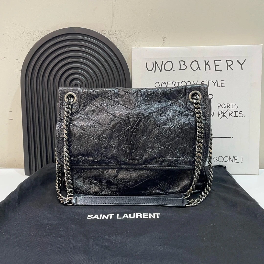 95新 YSL/圣罗兰 【蔡包紫】黑银Niki中号