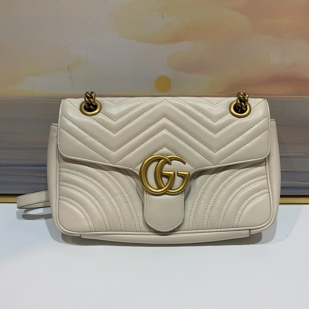 95新 GUCCI/古驰 【蔡包紫】98新古驰马蒙白金链条包5711705