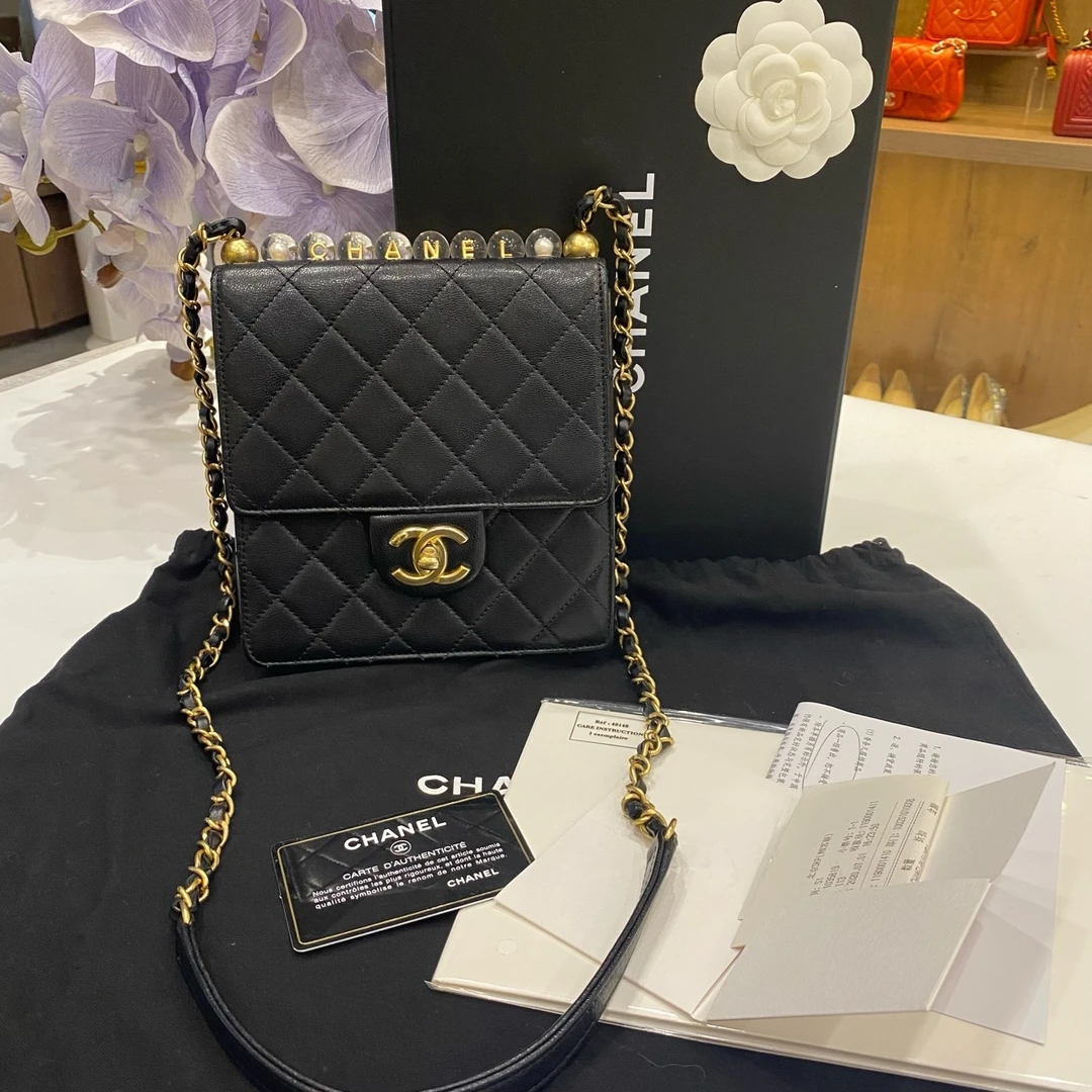 99新 Chanel/香奈儿 【蔡包紫】全套小方包珍珠链 29开牛
