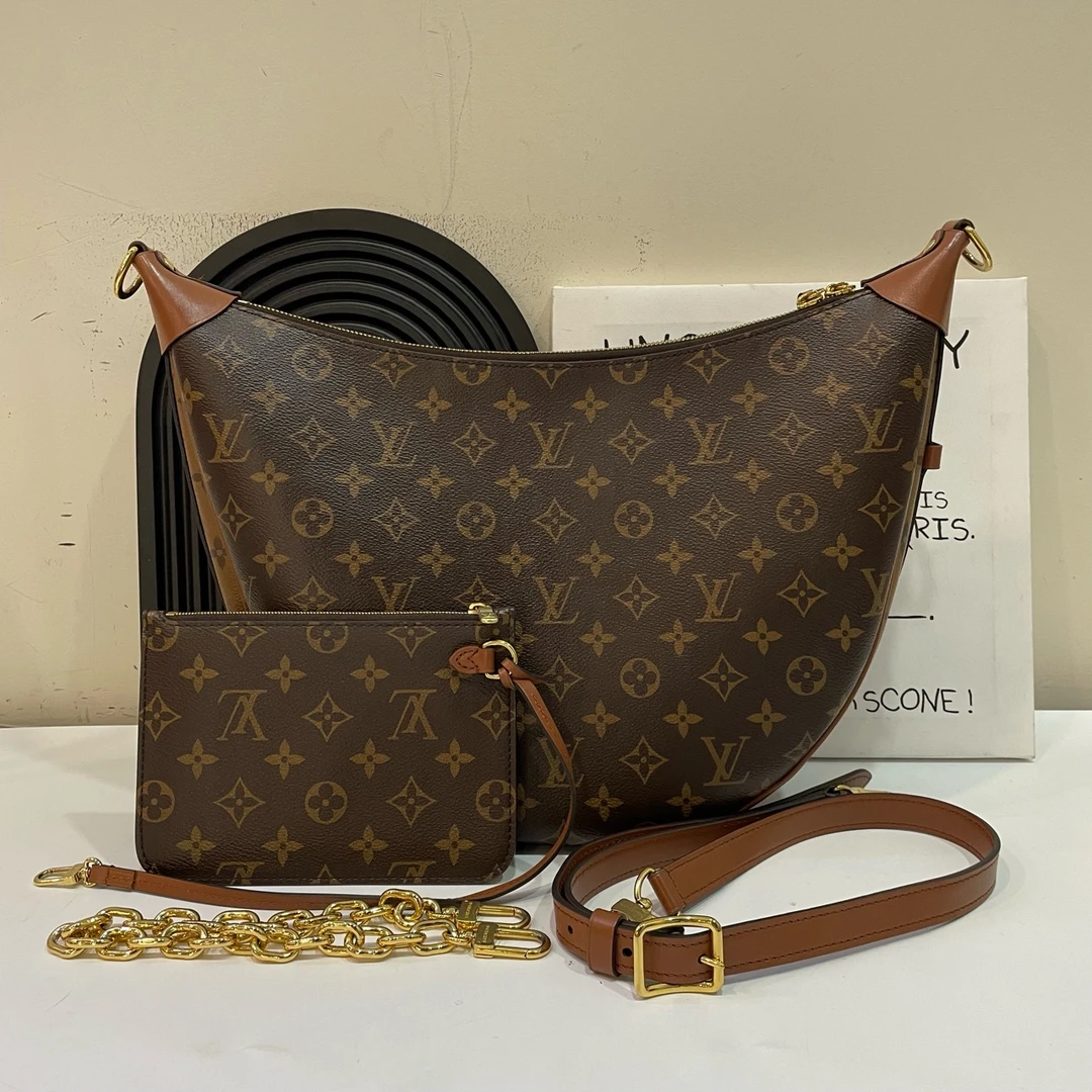 95新 LouisVuitton/路易威登 【蔡包紫】老花loop大月亮包