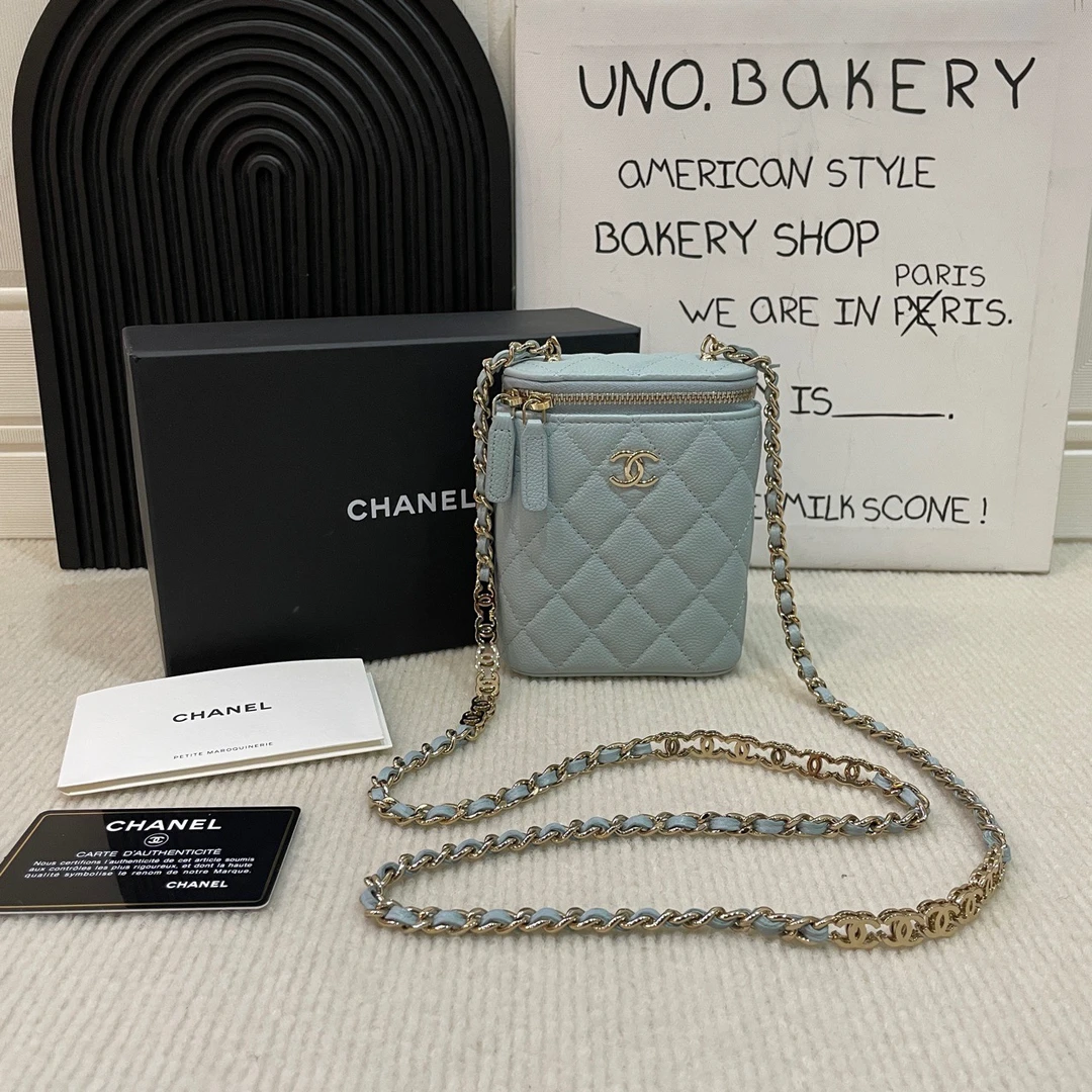 95新 Chanel/香奈儿 【蔡包紫】雾霾蓝荔枝纹烟盒包