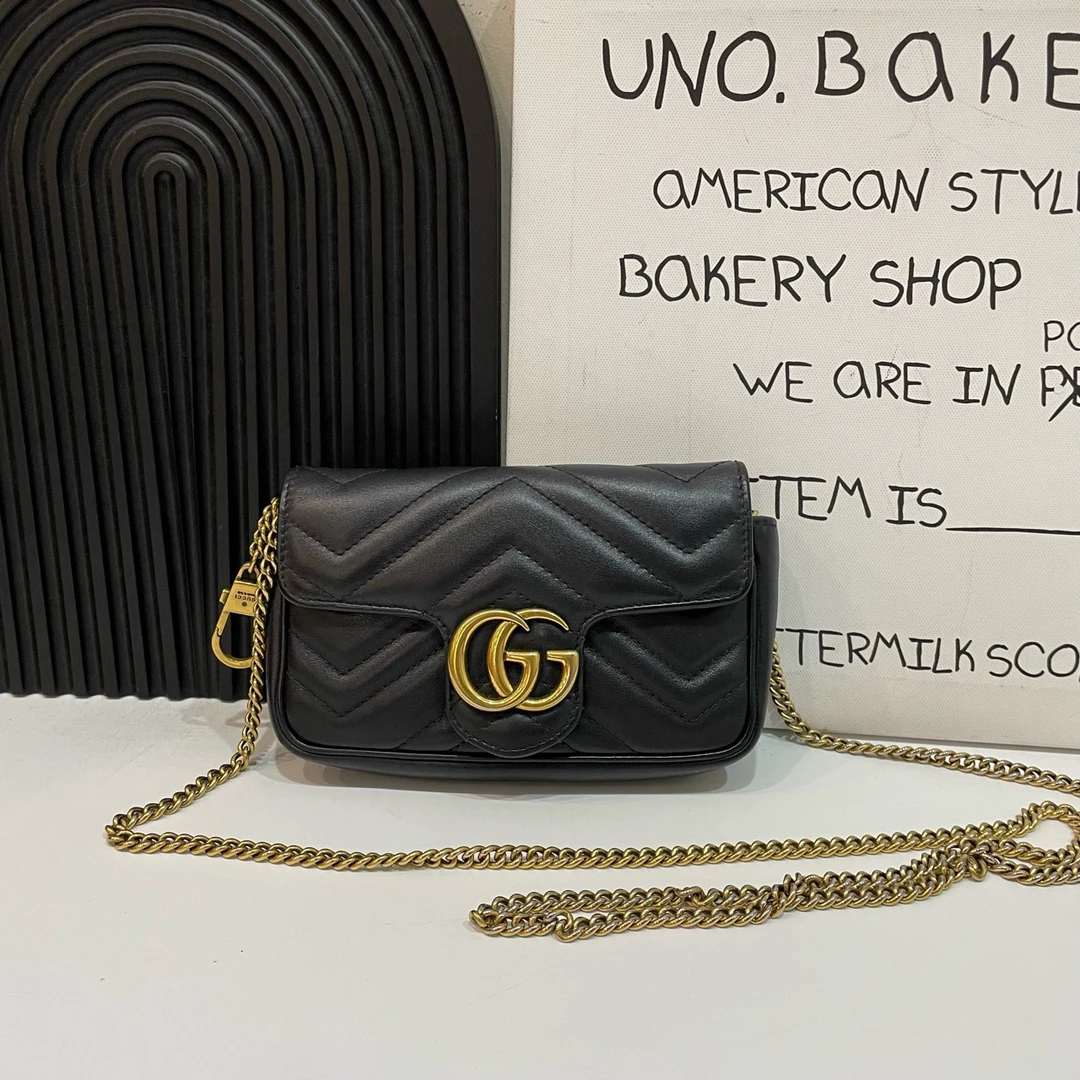 95新 GUCCI/古驰 【蔡包紫】黑金马蒙 mini