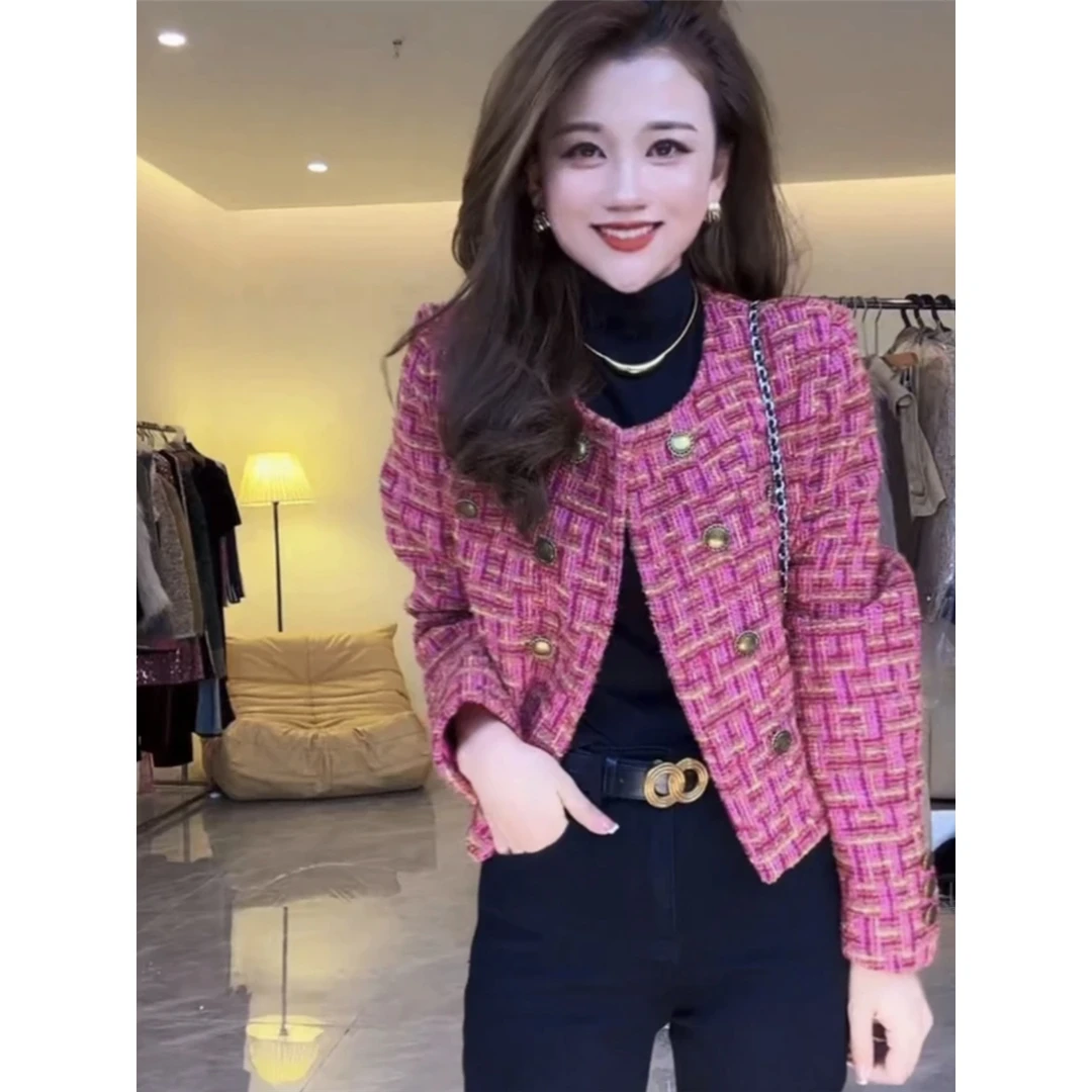 秋季韩版复古撞色气质名媛编织彩色小香风短外套女高级感上衣1979