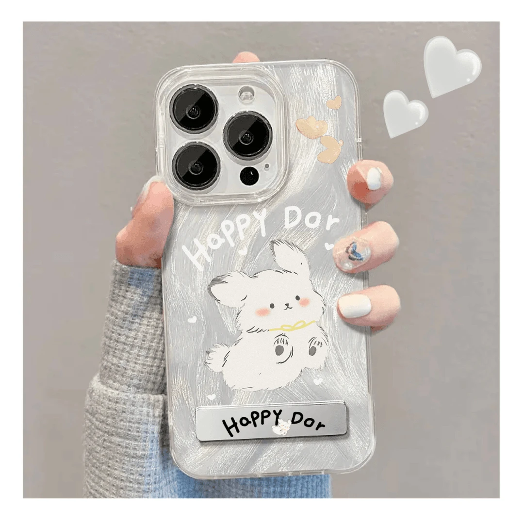 可爱跳跃小狗羽纱壳支架适用苹果15手机壳华为vivo高级感OPPO小米