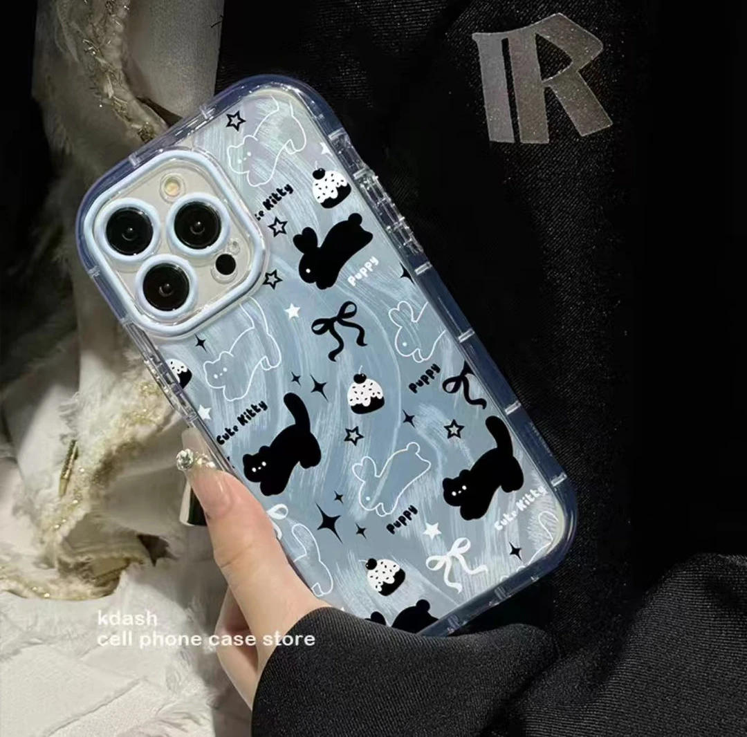 渐变蓝猫咪适用苹果16pro羽纱手机壳华为vivo高级小米14oppo新款