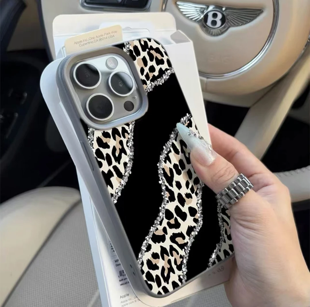 平面个性豹纹适用苹果16/15手机壳iPhone14promax13荔枝纹12软11P