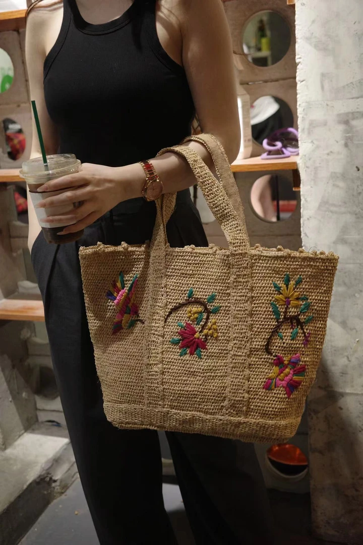 【张厂长家】秋冬新款手工编织拉菲草梅花树枝手拿斜挎包