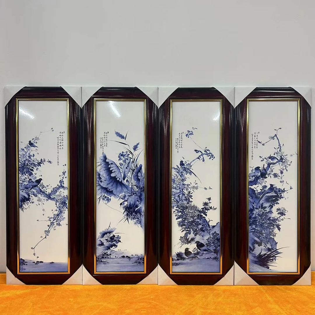 景德镇陶瓷摆件 青花花鸟瓷板画