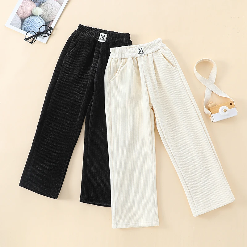 女童秋冬裤子新款儿童加绒休闲裤春秋外穿小女孩中大童直筒阔腿裤
