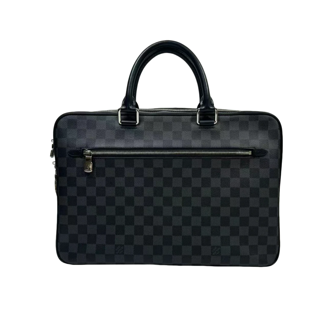 99新 LouisVuitton/路易威登 98新男包奢侈品黑棋盘格手提包/0529