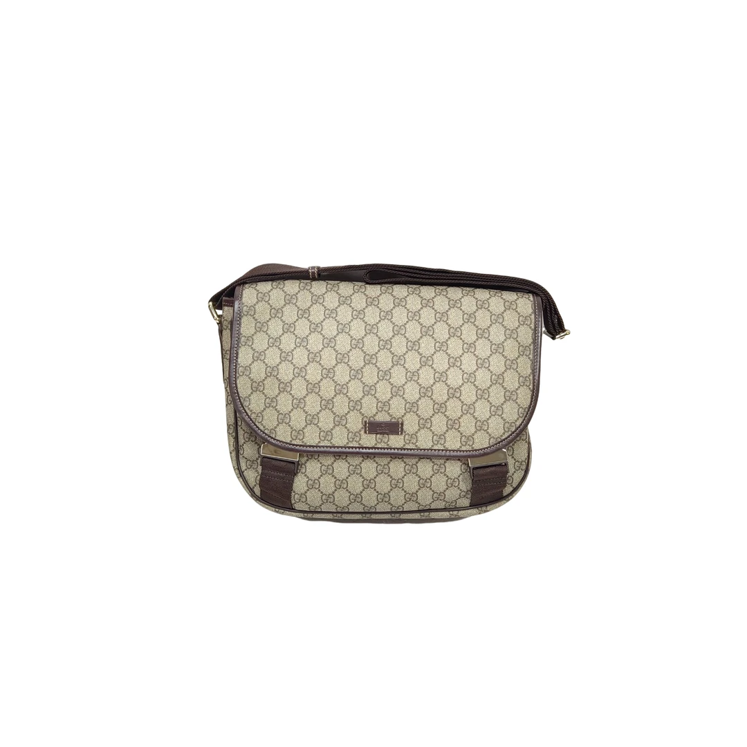 99新 GUCCI/古驰 97新 男士翻盖双扣单肩拼皮奢侈单肩斜挎包/0586