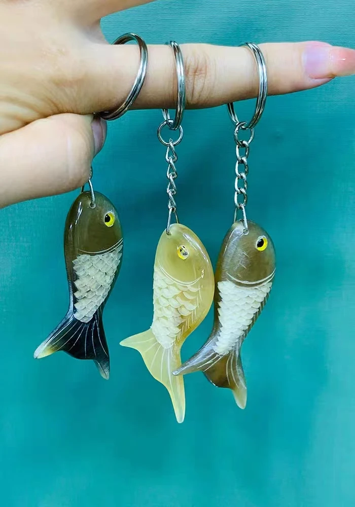 年年有鱼钥匙扣天然牛角汽车钥匙挂件包包挂饰小礼物