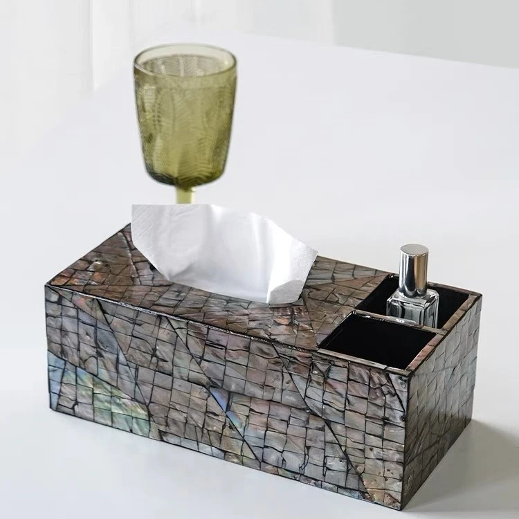 MT-304紫金鲍收纳纸巾盒贝壳镶嵌轻奢家用收纳盒长24宽12cm高9cm