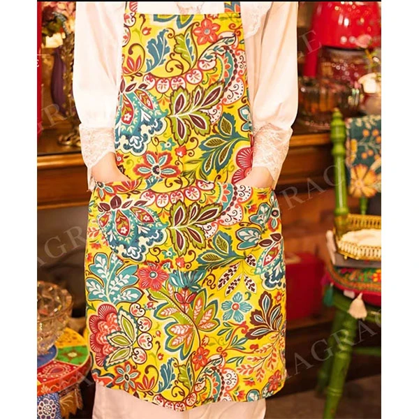 复古民族风春季碎花透气家用围裙