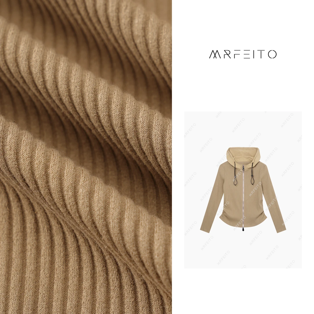 MRFEITO针织坑条纹抽绳连帽拉链开衫H16W01Q27747