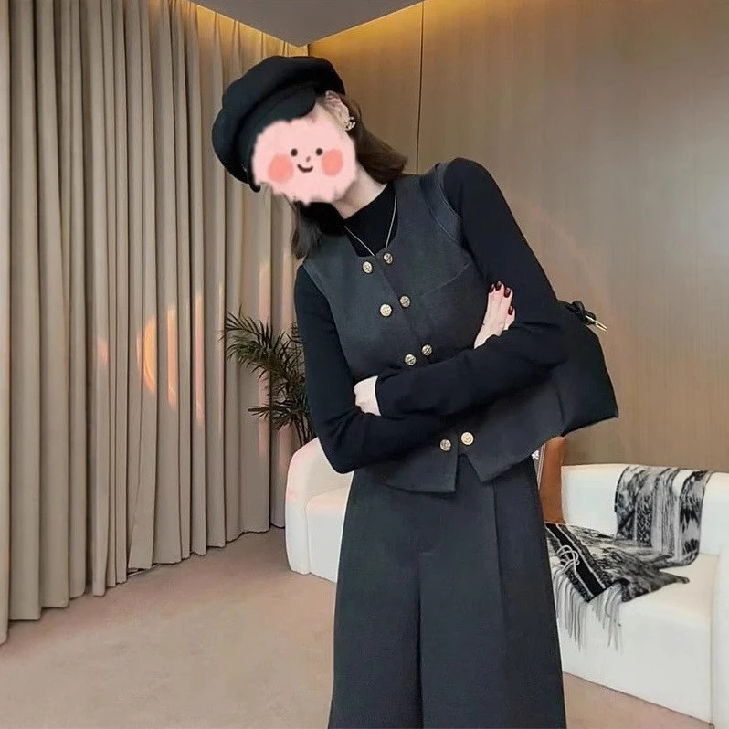 高级感加棉马甲套装女2024秋冬新款穿搭轻奢高级感阔腿裤三件套