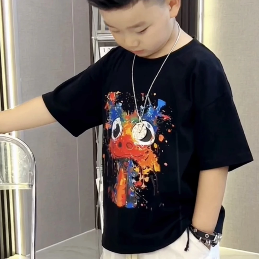 男童个性潮流印花短袖夏装新款美式纯棉T恤百塔休闲宽松上衣夏季t