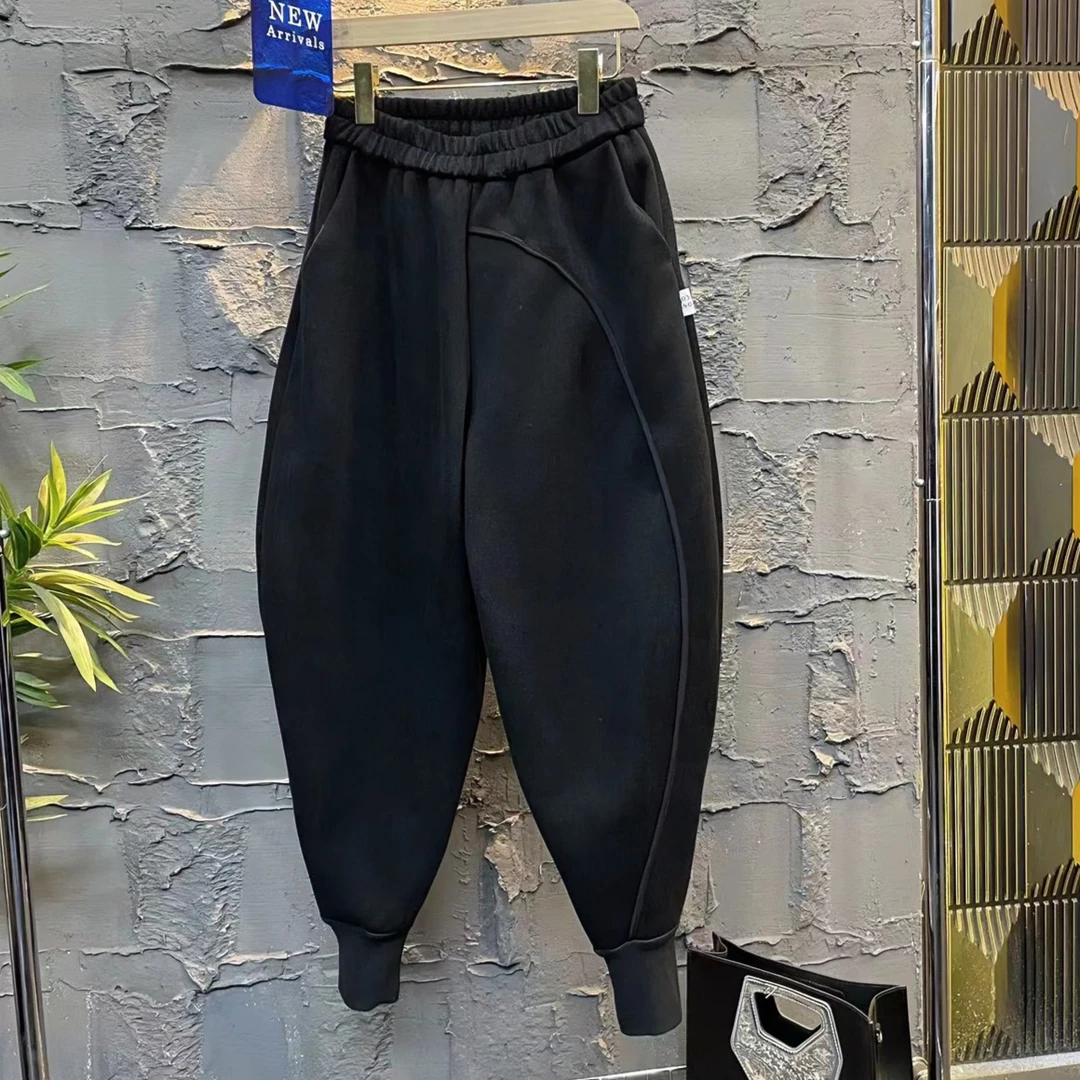 大码2023冬新款街头个性纯色百搭休闲裤长裤垮裤卫裤女加绒加厚