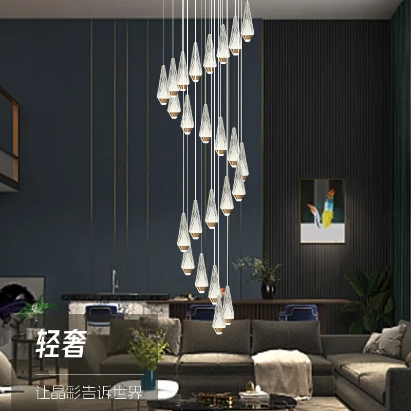 楼梯灯酒店简约吊灯大气旋转别墅公寓复式楼楼梯吊灯楼梯间长吊灯