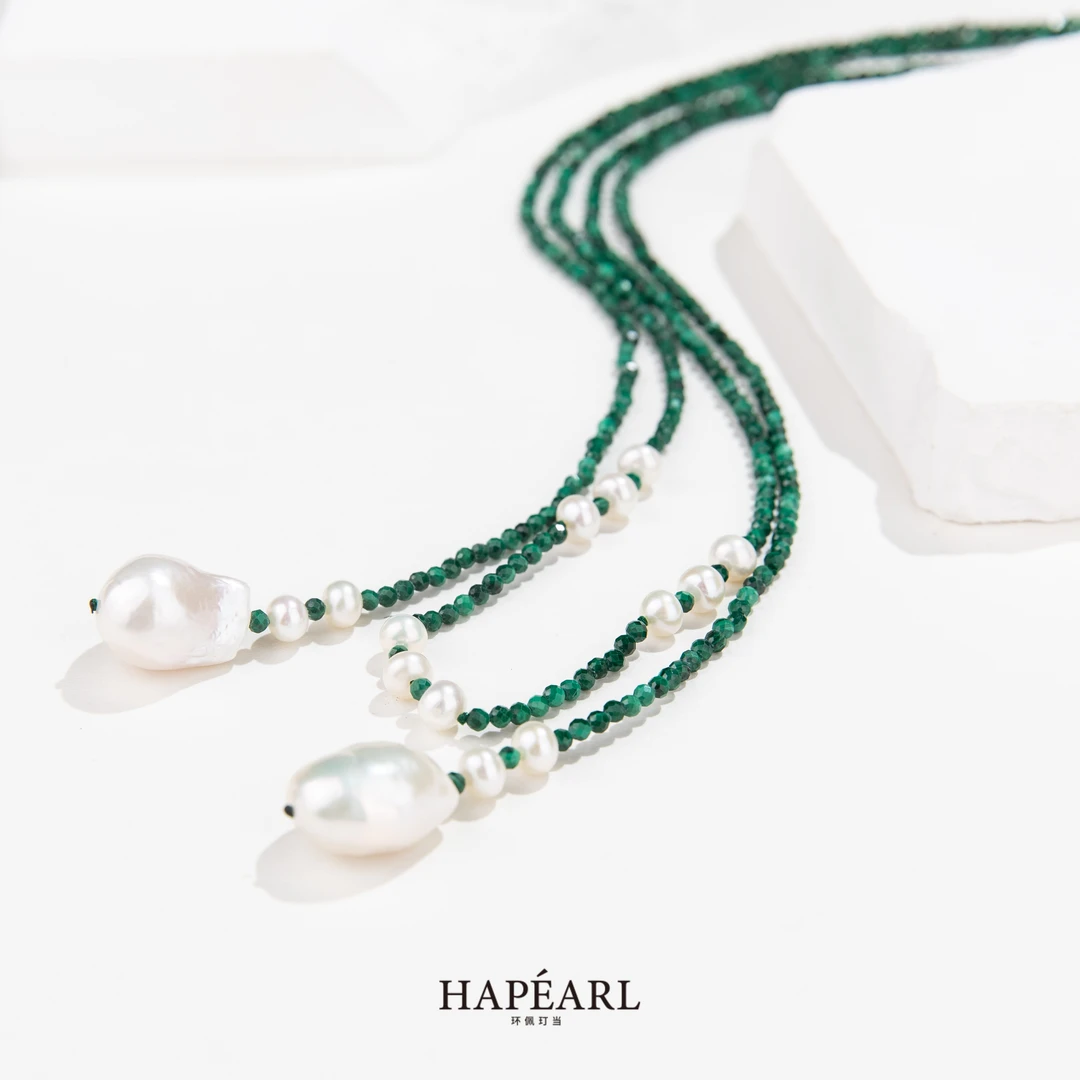 【环佩玎当臻选】珠雀孔雀石天然淡水巴洛克珍珠项链