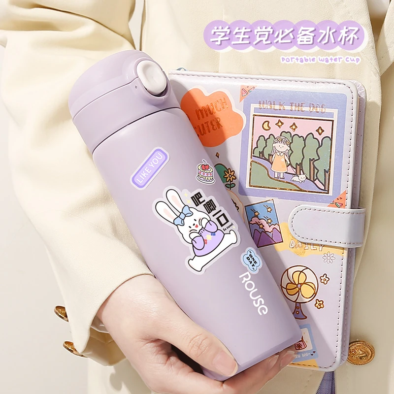 304不锈钢弹跳杯男女学生便携高颜值带吸管水杯子便携真空保温杯