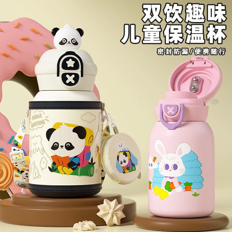 新款公仔保温杯女童可爱幼儿园一盖双饮男女喝水杯子小学生直饮杯
