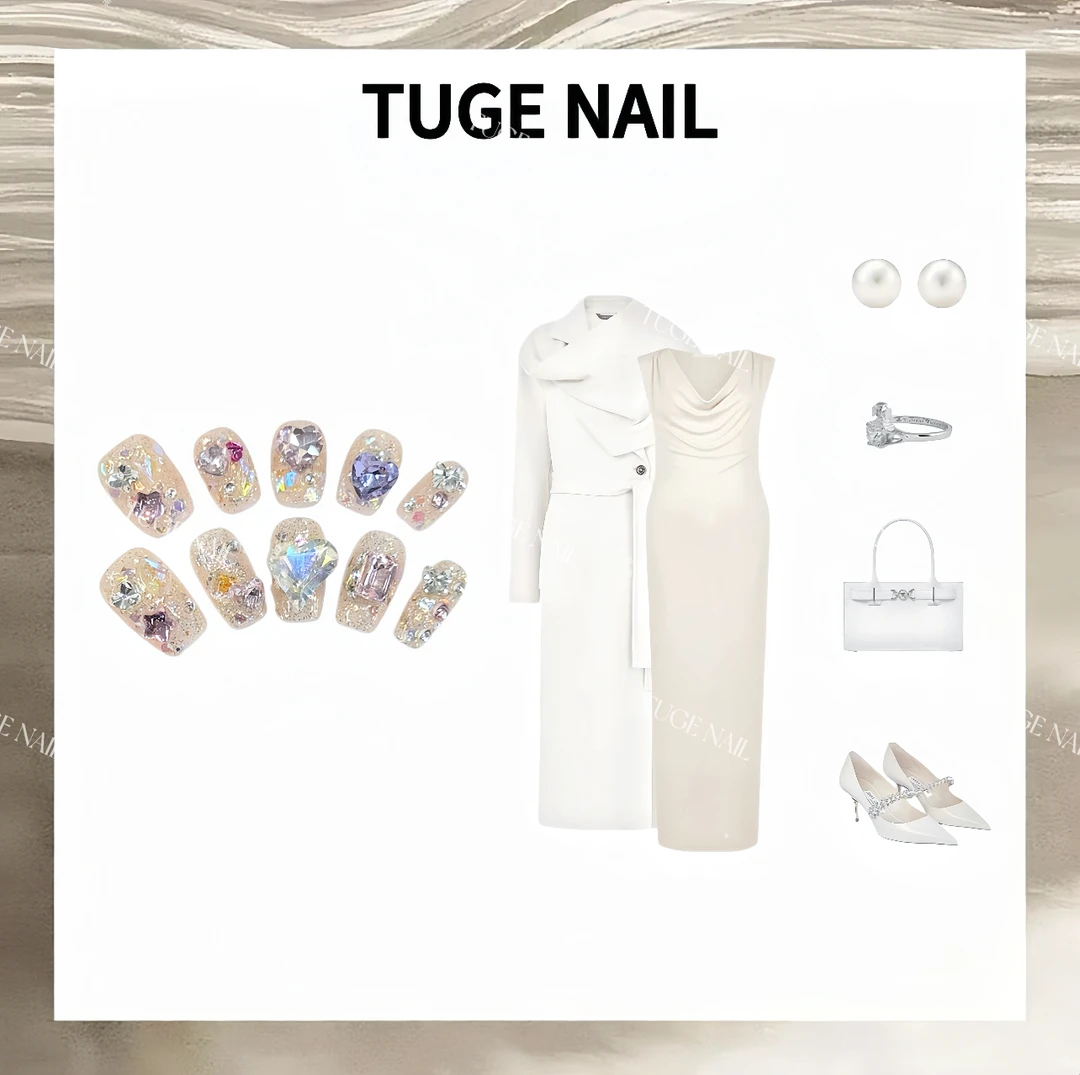 TugeNail“桃花晶石”复古极简满钻小众设计师美甲九月