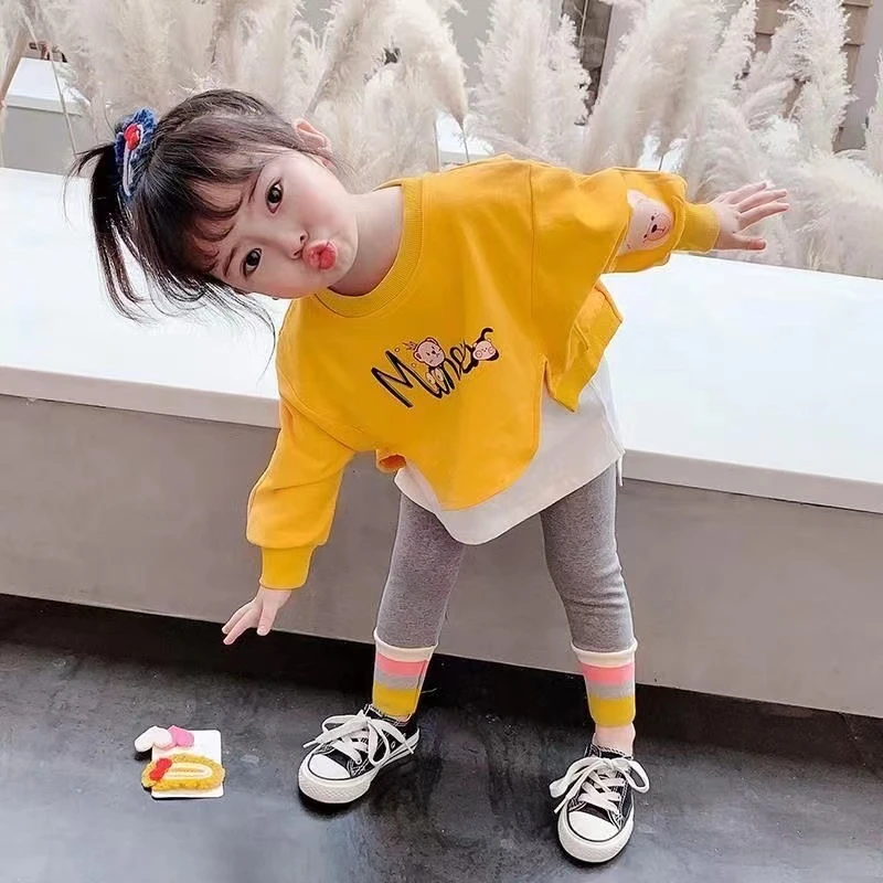 女童网红假两件套装2025新款女宝宝秋装儿童春秋季洋气卫衣女套装
