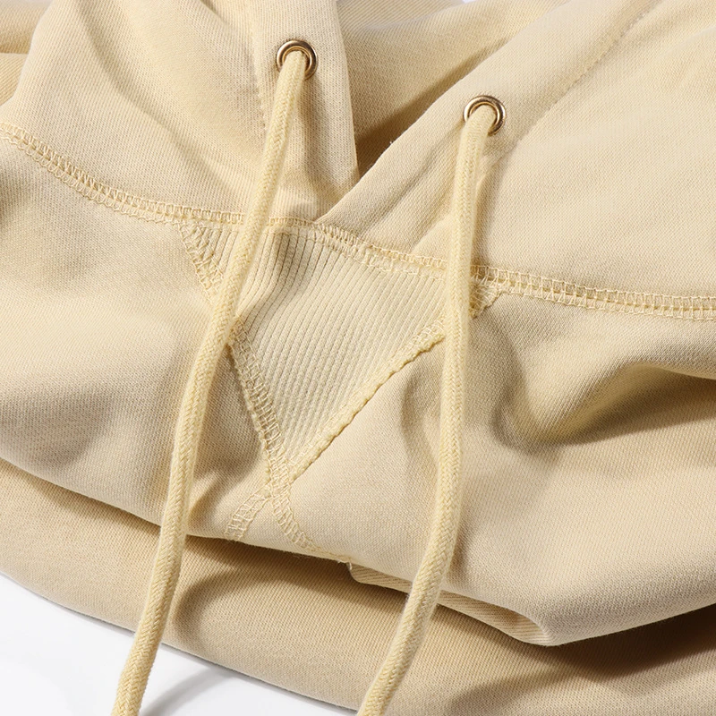 300g重磅倒三角连帽卫衣纯色加厚杏色黑色男女设计感小众帽衫情侣