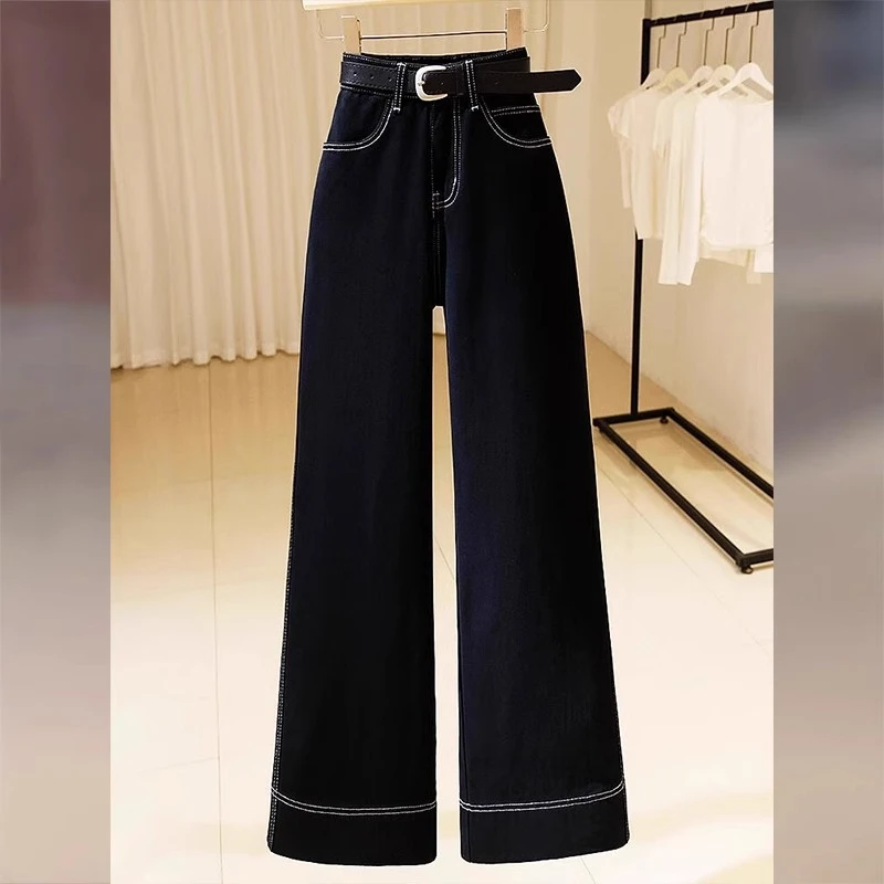 今年流行爆款垂感深色加厚直筒长裤女款秋冬新款宽松黑色休闲裤子