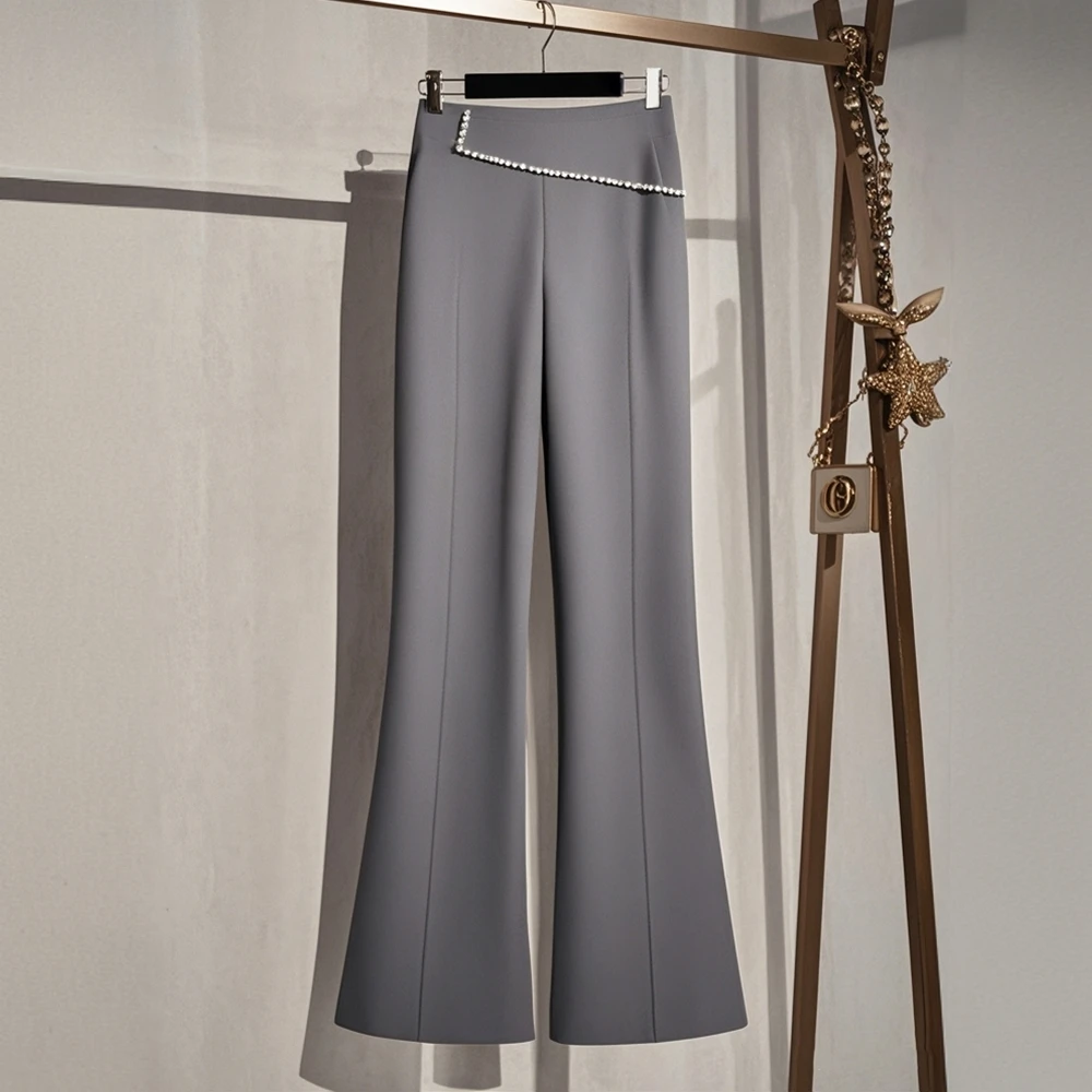 秋冬独特高腰显瘦垂感微喇西装裤女设计感小众灰色休闲长时尚