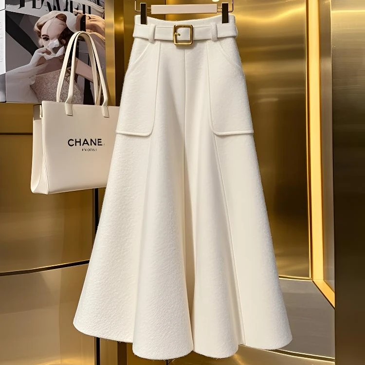 新款2025年冬季今年流行爆款感超好看高腰白色a字加厚半身长裙女