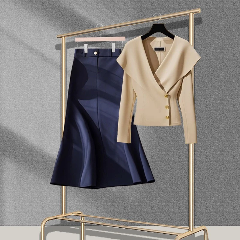 初秋气质穿搭一整套2025新款修身风收腰秋季秋冬衬衫半身裙套装女